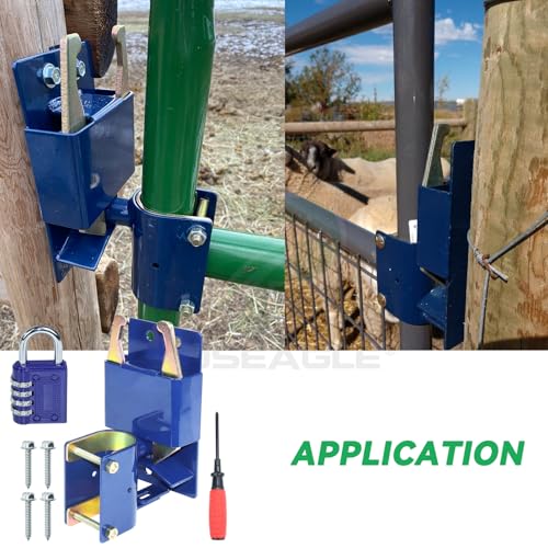 [Upgraded] Blue S16100100 Two Way Lockable Gate Latch | Include Hardware, 4-digit Combination Lock and Philips Screwdriver for Metal Gates with 1-5/8" to 2" Diameter Round Tubes - color: A03 1xLockable Gate Latch for 1-5/8" to 2" Tubes