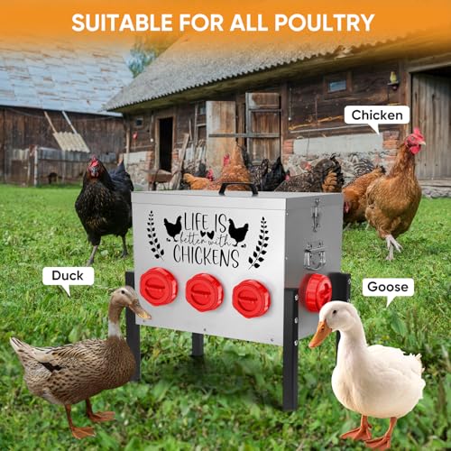 ‎Tgeyd 50LB Large Automatic Chicken Feeder – 8 Feeding Ports, No-Waste Poultry Feeder, with Adjustable Legs & Locking Lid - color: Cockscomb Red