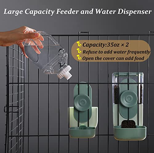 Kenond 35oz Rabbit Food Bowl,Bunny Water Dispenser,Feeders Waterer for Cage | Hanging Auto Ferret Food Water Dispenser, Auto Gravity Pet Feeder and Waterer Set, Cage Cat Food Bowl Dog Feeding Station - color: Green Waterer and Feeder C