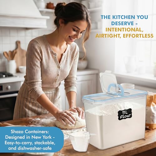 Shazo 2 PC (11L | 372 oz) Flour Sugar Storage Containers with Spout Lid & Easy Carry Handle - BPA Free Extra Large Airtight Food Storage Containers with Lids - Rice Canisters Sets for Kitchen & Pantry - color: Blue