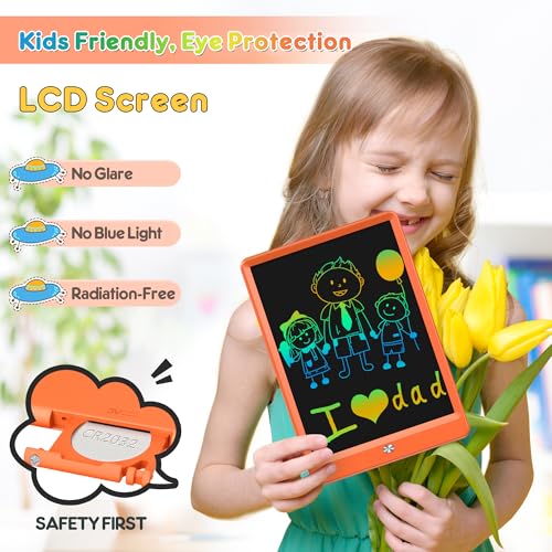 FLUESTON LCD Writing Tablet, Doodle Board Toys Gifts for 3-8 Year Old Girls Boys, 10 Inch Colorful Electronic Board Drawing Pad for Kids, Christmas Birthday Gifts for Toddler Learning Travel - color: Lively Orange, size: 11"W x 7.5"H
