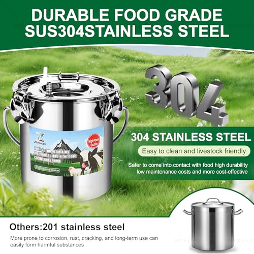Upgrade 2-in-1 Goats and Cows Milking Machine, 0.8Gal/3L Food-Grade Stainless Steel Bucket with 5200mAh Built-in Rechargeable Battery, 4 Teat Cups, Cordless Pulsation Vaccum Electric Milking Machine - size: 3L