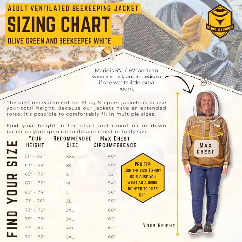 Sting Stopper Ventilated Beekeeping Suit, Olive Green, 5X-Large | Removable Veil, Triple Layer Breathable, Full Body Protection, For Men & Women - color: Beekeeper White, size: 5X-Large