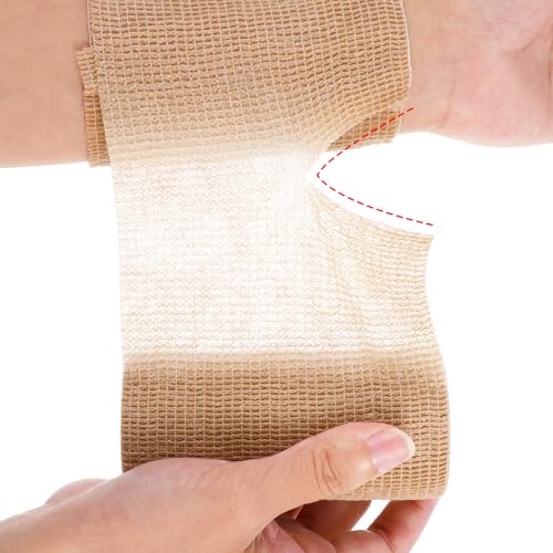 24 Rolls Self Adhesive Bandage Wrap, Vet Wrap 4 Inch x 5 Yards for Horses Dogs Wounds Care, Beige Self Sticking Elastic Bandage Tape for Wrist, Ankle, Sports