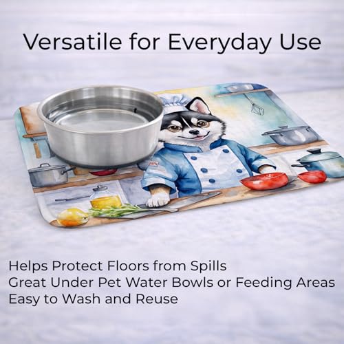 Caroline's Treasures Alaskan Klee Kai The Chef Memory Foam Kitchen Mat Machine Washable Anti-Fatigue Mat Cushion Comfort Bath Mat or Kitchen Rug - color: Alaskan Klee Kai 6183