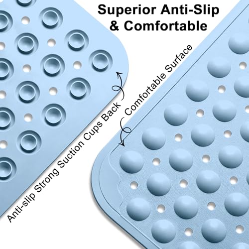 Extra Large Shower Foot Scrubber Mat, Yonala 47x32 Inch Non Slip Shower Mats for Elderly, Anti Slip Shower Mat with Suction Cups, Soft Trimmable TPE Shower Mat for Walk in Shower Stall, Heavy Mat - color: Blue