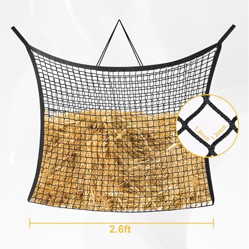 2.6x2.6 Ft Round Bale Hay Net for Horses & Goats, 1.2" Holes Slow Feeder Hay Nets with Hay Net Repair Tool - size: 2.6*2.6 FT