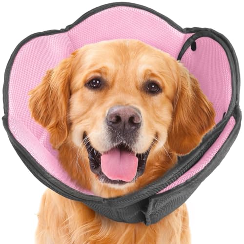 Dog Cone Collar After Surgery,Adjustable Soft Dog Recovery Collar | Stop Licking Wounds,Comfortable Light-Weight Elizabethan Collar for Dogs Anti-Bite Lick Protective Wound,Pink,L - color: Pink, size: L(Neck Girth:13.39"-17.32")