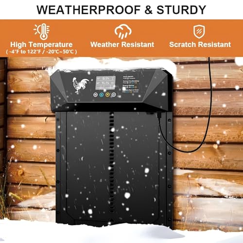 Large Size Automatic Chicken Coop Door Solar Powered,15.9"H x 12"L x 2.68"W,Aluminum Alloy Chicken Door with LCD Display,Timer & Light Sensor,4 Control Modes,Anti-Pinch Coop Door with Remote Control