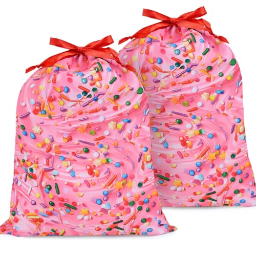 KzgtY Birthday Cream 2PCS Gift Bags with Drawstring, 16 x 12 Inch Reusable Present Sacks for Christmas,Brithday, Holidays,Parties & Gift Packaging - color: Birthday Cream