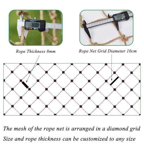 Jute Hemp Rope Nets for Safety & Decorative,Rope Ladder for Kids and Pet,Versatile Rope Net,Tree House Climbing Child Safety Stair Balcony Railing Protect(Size:1mx2m(3.2x6.5ft),Diamond Mesh) - size: 1mx2m(3.2x6.5ft)