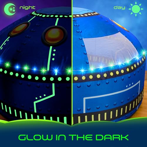 W&O Glowing UFO Inflatable Fort with Lights & Sound - Fan Not Included | Glowing UFO Aerodome with LED Lights, Sound Button, Glow-in-the-Dark Design, Easy Entry/Exit. Ages 3-12 - color: Glowing Ufo