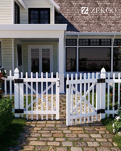 ZEKOO Stainless Steel Gate Hardware Kit, Self Closing Gate Hinges & Latch | Rust Proof, Use for Vinyl Fence Gate and Wood Fences Gate, Heavy Duty 2 Gate Latches 4 Gate Hinges (Black) - color: Black Two Set