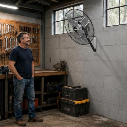 Amico 24 Inch Wall Mount Fan with Remote, DC Motor, 8-Speed, Oscillating Fan for Patio, Garage - size: 24 inch