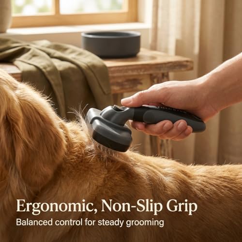 FIELD & FUR Self-Cleaning Slicker Brush for Dogs & Cats, Pin Brush for Goldendoodles, Labradoodles, Poodles, Puppies & Long-Haired Coats - Skin-Friendly Stainless Steel Pins for Shedding & Dematting