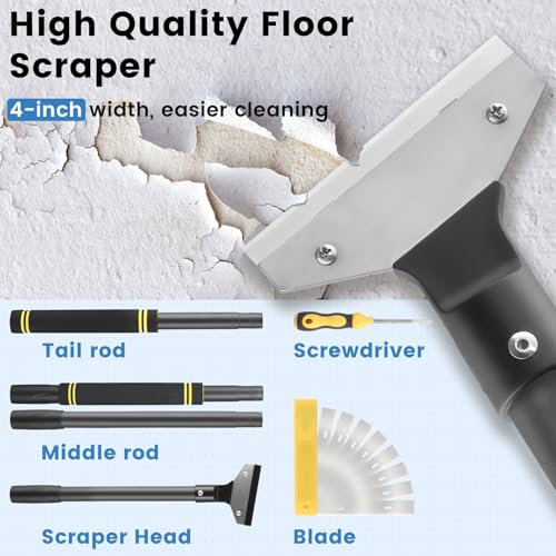 Floor Scraper Long Handle, 31"- 58" Razor Blade Floor Scraper Heavy Duty Tool with 10 Blades for Cleaning Wall Razor Glass Wall Gum Paint Tile Glue Adjustable Metal Pole (58)