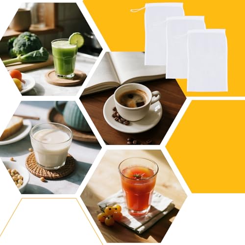 6 Pcs Nut Milk Bag Strainer 12 x 8 Inch Reusable 200 Mesh Fine Nylon Cheesecloth Straining Bags with Drawstring for Juicing, Coffee, Yogurt, Cheese, Tofu, Tea & Fruit Juice(6, 12 x 8 Inch)