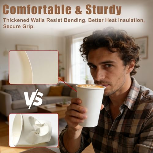 Zcaukya White Paper Cups, 16 oz, 200 Pack | Leak Resistant, Disposable Hot & Cold Drink Cups, PE Lining, Thickened Strong