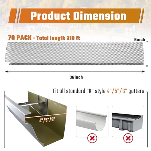 SDSNTE Lock-In Gutter Guard, 6 Inch X 210 Ft, Black, 70 Packs | Gutter Protection Covers, Leaf Micro Mesh Screens, Fits K Style Gutter, Durable Coated Steel - size: 6” x 210 ft