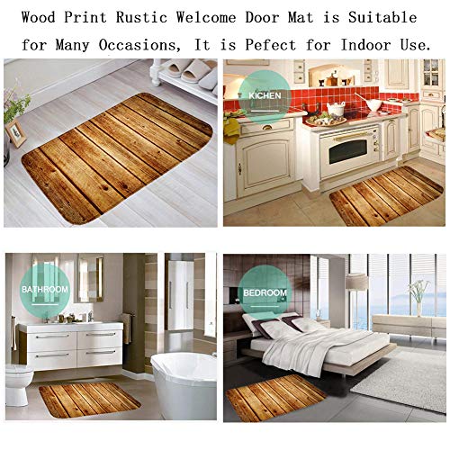 Front Door Mat Indoor Welcome Rustic Old Barn Wood Doormat Non Slip Carpet Flannel Rug for Bathroom Kitchen Bedroom Floor,18"x30"(Wood Board)