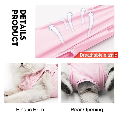 DOTON Cat Recovery Suit for Male and Female Surgical Post Surgery Soft Cone Onesie Shirt Clothes Neuter Licking Protective Diapers Outfit Cover Kitten Spay Collar(S, Pink) - color: Pink, size: Small