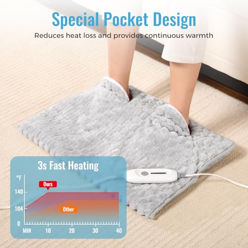 Electric Heated Foot Warmer Soft Flannel Foot Heater with 2h Auto Off & 3 Heat Levels Full Body Use Heating Pad for Feet, Abdomen, Cramps, Pain Relief Pocket Design 16" x 22" Light Grey - color: Dark Grey