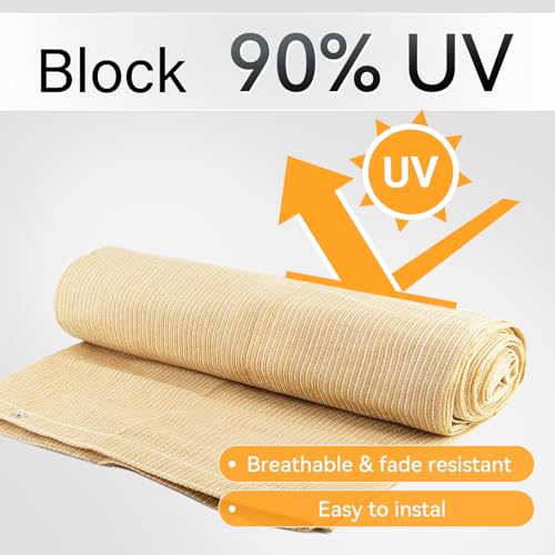 90% 10x30 FT Sun Shade Cloth, UV Resistant with Reinforced Grommets, Beige | Blocks harsh sun & UV rays while breathable HDPE mesh creates cooler outdoor spaces for pergolas, patios, gardens & backyards