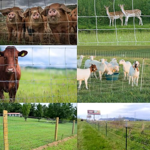 4ft x 164ft Galvanized Wire Fencing, Goat, Sheep & Deer, Durable Chain Link Fence, Heavy Zinc Coating Wire Used to Hog Goat Fencing for Yard Garden and Field