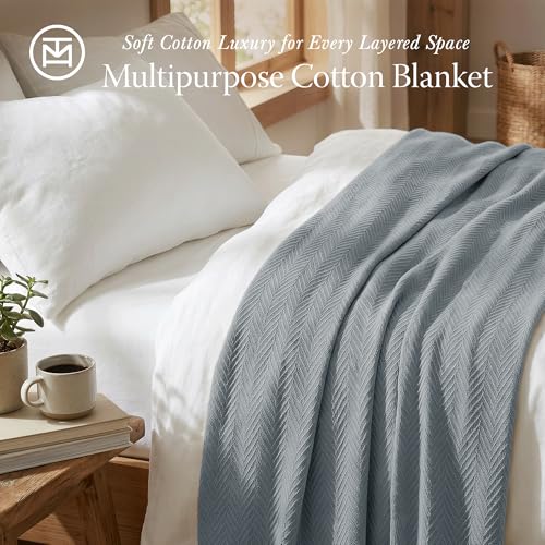 Threadmill Luxury 100% Cotton Queen Herringbone Blanket, Scottish Grey | All-Season Thermal Blanket, Soft & Breathable, Cozy Moisture-Wicking, OEKO-TEX Certified, Machine Washable, 90x92 in - color: Scottish Grey, size: Queen (90" x 92")