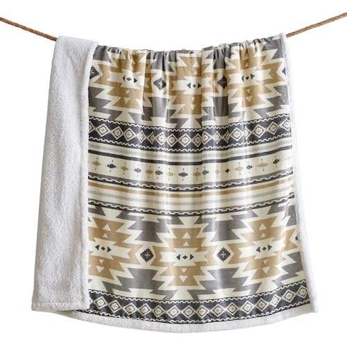 Paseo Road Indigo Hill by HiEnd Accents Desert Sage 54x68 Throw Blanket | Aztec Tribal Navajo Print, Western Southwestern-Style Sherpa Fleece Blanket for the Couch, Sofa, Bed, or Camping - color: Desert Sage Aztec