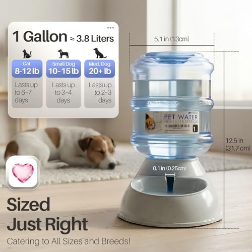 Flexzion Automatic Pet Feeder & Waterer Set of 2 Pack, Self Feeding Replenish Dog Cat Bowls, Gravity Food & Water Storage Container Fountain Jug Pet Supplies Plastic Skid Proof Rubber Feet (1 Gallon) | Self-Replenishing Dry Food Station with Non-Skid Feet