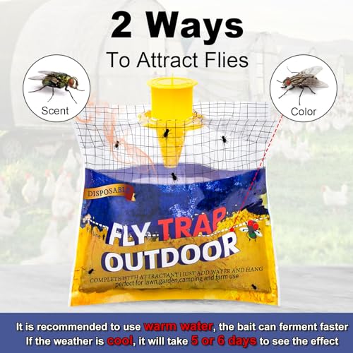 Fly Traps Outdoor Hanging for Patio, 10 Pre-Baited Flies Bags Disposable | Flies Catcher Repellent, Reusable Stable Horse Ranch Trapper Outdoor Hanging Fly Killer Helps Control Flies - size: 10 pack