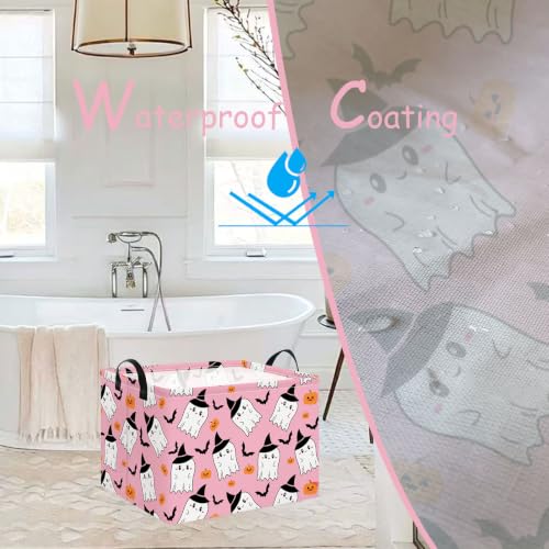 NTAO Gift Storage Basket Empty for Halloween, Storage Bin with Handles, Room Decor, Book Box(Pink Ghost Bat) - color: Pink Ghost Bat