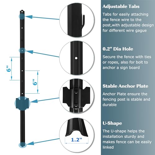 4 Feet Metal Fence Post Black, Pack of 10, for 36 Inch High Garden Welded Wire Fence U-Channel Steel Garden Post - color: Black, size: 4',10 PCS