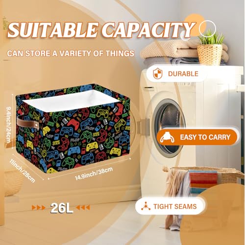 Rectangle Game Storage Basket, 14.9"11"9.4" Collapsible Box Bin with Handles - color: Game-black