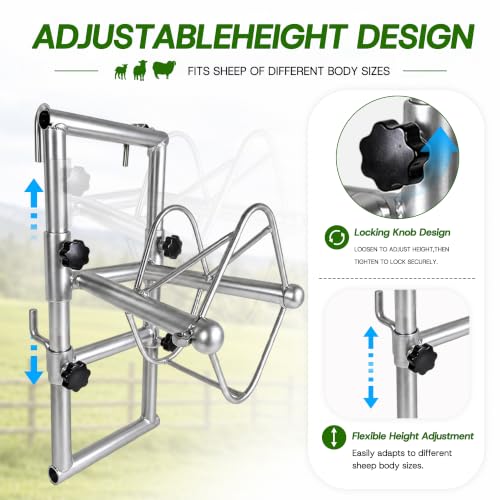 Sturdy Goat & Sheep Stand – Portable Livestock Stand with Bottom Hook, Adjustable Height for Milking, Shearing, Hoof Trimming & Grooming, Fence Mount for Farm & Ranch
