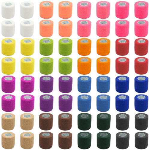 OK TAPE Self Adhesive Bandage Wrap 2 Inch x 5 Yds 64 Rolls - Assorted | Elastic Cohesive Bandage Wrap Supports Wrists & Ankles Without Clips Ideal for Sports First Aid Vet care - color: Mixed, size: 2inx5yds