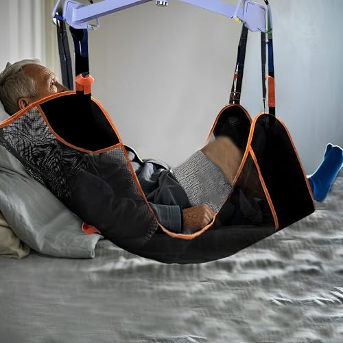 Universal Full Body Patient Lift Sling, Transfer Sling for Elderly & Disabled with Padded, Patient Aid Lift Medical Sling for Shower Bath, Transfer, Positioning and Lifting (Black) - size: L