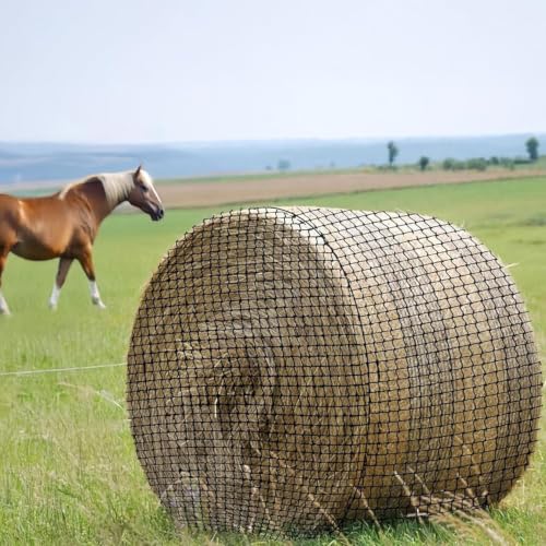 Round Bale Hay Net, 5 * 5ft Feet Slow Feed Hay Net for Horses Livestocks Feeder with 1.75 Inch Holes, Holes Fits Round Bales 4x5, 5x5ft or Square Bales 3x3x8, 4x4x8ft