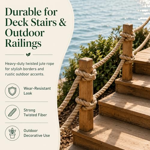 Twisted Manila Jute Rope (1 Inch x 100 Feet) Natural Thick Hemp Rope for Crafts, Nautical, Railings, Hammock, Decorating - size: 1 Inch x 100 Feet