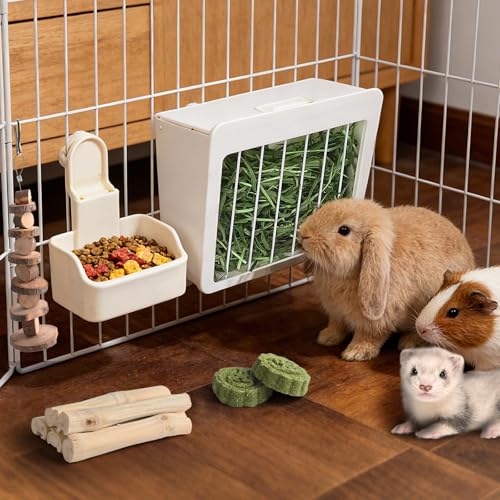 RUBYHOME Rabbit Hay Feeder Guinea Pig Food Feeder Adjustable Height Rabbit Feeder Guinea Pig Food Bowl Complete Bunny Bundle Bunny Accessories for Rabbits, Guinea Pigs, Chinchillas