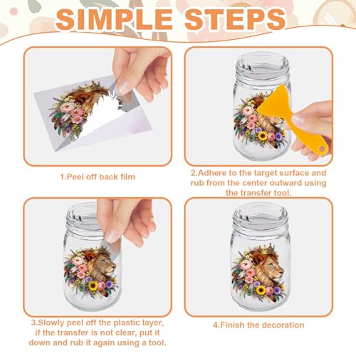 GLOBLELAND 56 Sheets Floral Animals Transfer Sticker for Craft 3.9x3.6 inch Rabbit Sheep Goose Decal Stickers Sunflowers Roses Rub on Transfer for Autumn Vase Cup Bottle Glass Wood Decor - color: Floral Animals