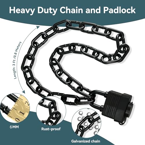 Heavy Duty Weather-Resistant Padlock with Chain, Anti-Theft Advanced Hardened Security Chain Lock for Fences, Backyard Gates, Motorcycles, Bicycles, Outdoor Furniture (Lock+Chain)