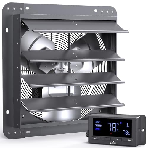 iLIVING 16" Wall Mounted Shutter Exhaust Fan, Automatic Shutter, Temperature and Humidity Controls with Variable Speed, 1736 CFM at 1600 RPM DC Motor - size: 16-inch