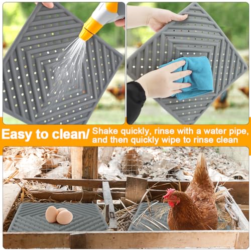 4Pcs Washable Chicken Nesting Box Pads for Laying Eggs, Reusable Bedding Nest Box Liners, Nesting Pads for Chicken Coop, Grey 12''x12''