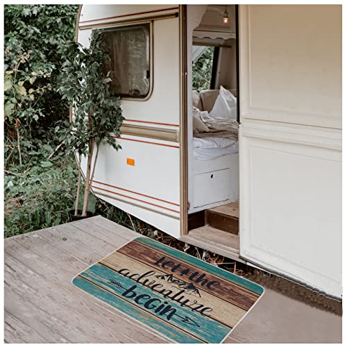 Welcome Mats for Front Door Farmhouse Camper Door Mat Trailer RV Floor Mats Let The Adventure Begin Camping Doormat Non Slip Rubber Entrance Rug for Indoor Outdoor 17x28 inch