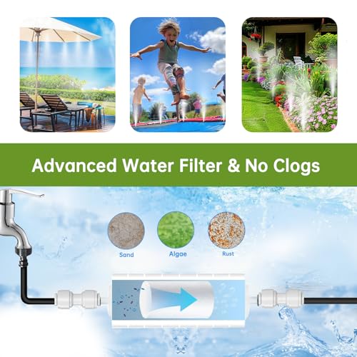Funpynani 75FT Outdoor Misting Cooling System‌ - Patio Garden Kit with ‌Brass Nozzles & UV Tubing‌, DIY Install for ‌Pool, BBQ, Greenhouse‌, Water-Saving High Pressure Cooler - size: 75FT