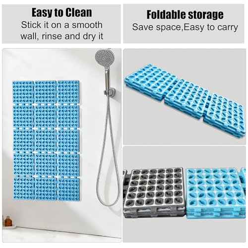 Non Slip Shower Mat for Bathtub with Strong Suction Cups | Quick-Dry Drain holes. Firm Yet Elastic Surface Massages Feet, Boosts flow. Sticks to wall to dry, folds, 26.2"x15.6" Blue - color: Blue, size: 26.2" x 15.6" (Rectangular)
