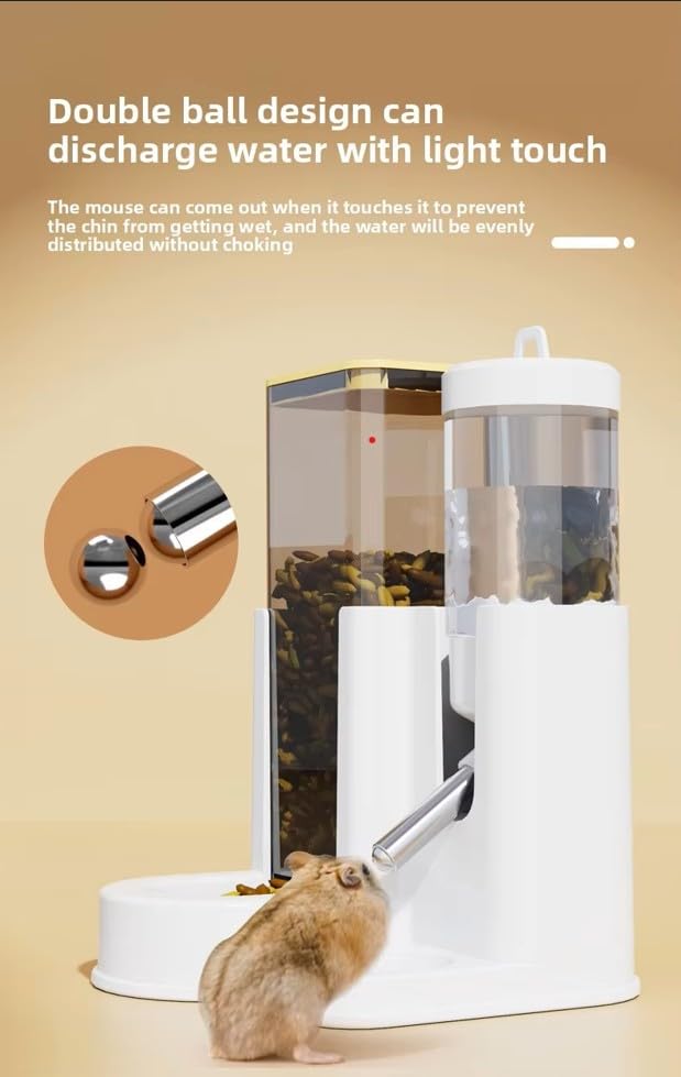 2 in 1 Automatic Hamster Feeder and Water Dispenser, No Drip Small Animal Water Bottle with Stainless Steel Nozzle, Gravity Food Feeder for Hamster, Guinea Pig, Mouse, Dwarf Bunny, Rodent Cage