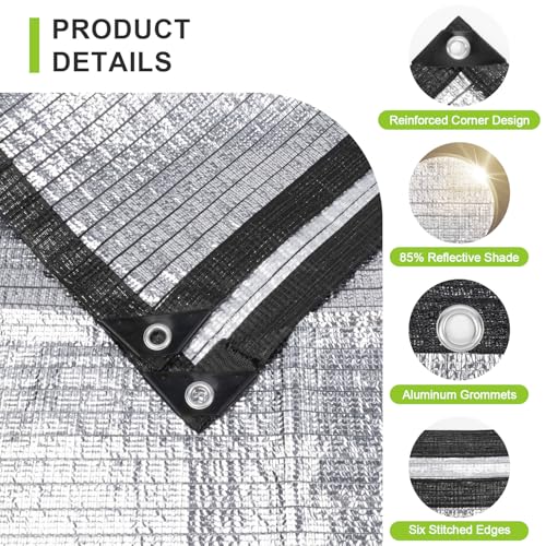 SUNNY GUARD 85% Aluminum Sun Shade Cloth, 6.5x10FT Heat Reflective Tarp | Reflective Aluminum Shade Cloth Blocks 85% Sunlight, Reduces Heat Buildup, and Keeps Gardens, Greenhouses and Cars Cooler - color: Sliver-85% Shade, size: 6.5x10FT